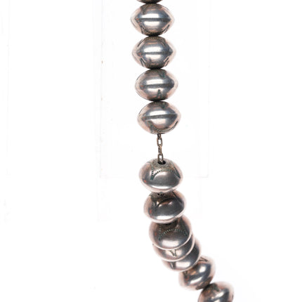 35" Vintage Handmade/Hand stamped Navajo pearl beaded sterling silver necklace