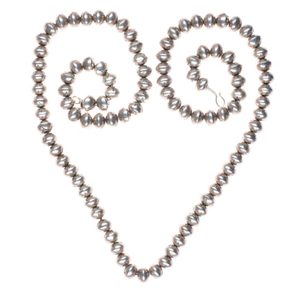 35" Vintage Handmade/Hand stamped Navajo pearl beaded sterling silver necklace