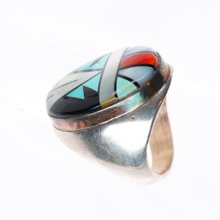 sz11 Vintage Zuni sterling silver large intarsia inlay size 11 men's ring