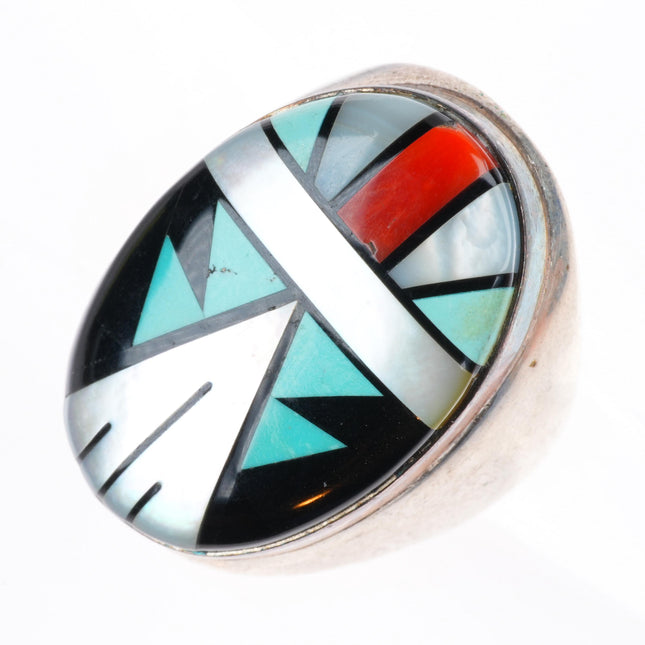 sz11 Vintage Zuni sterling silver large intarsia inlay size 11 men's ring