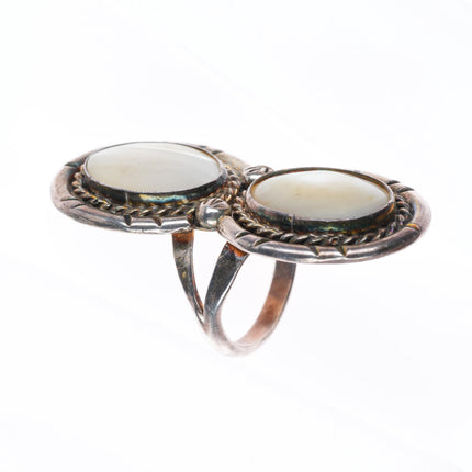 sz9 vintage Navajo sterling silver mother of pearl long 2 stone size 9 ring