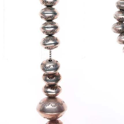 32.5" Vintage Handmade/Hand stamped Navajo pearl beaded sterling silver necklace