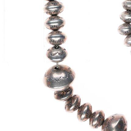 32.5" Vintage Handmade/Hand stamped Navajo pearl beaded sterling silver necklace