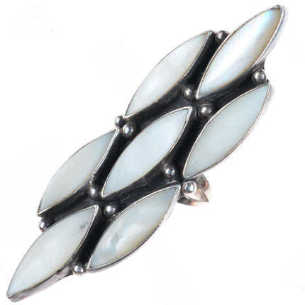 sz7 long vintage Navajo sterling silver mother of pearl shell cluster ring
