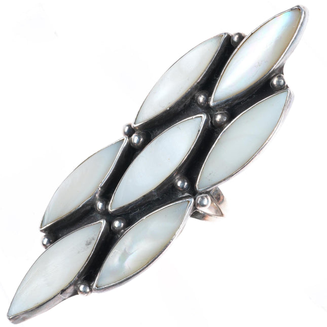 sz7 long vintage Navajo sterling silver mother of pearl shell cluster ring