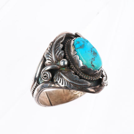 sz13 vintage B Navajo sterling silver turquoise feather top men's size 13 ring