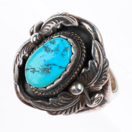 sz13 vintage B Navajo sterling silver turquoise feather top men's size 13 ring