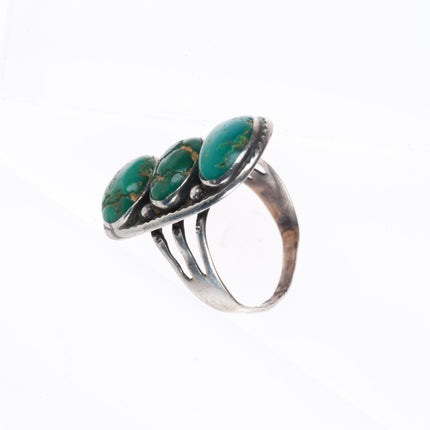sz6 c1930's vintage Navajo greasy green turquoise sterling silver stoplight ring