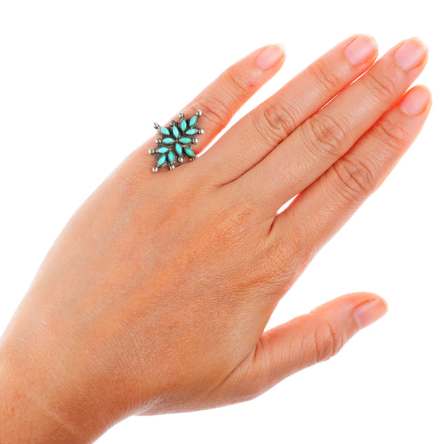 sz3.25 vintage Zuni sterling silver turquoise needlepoint snowflake ring