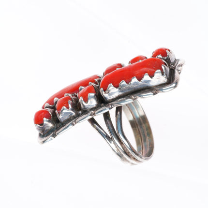 sz7 Alvina Quam Zuni sterling silver carved coral long size 7 ring