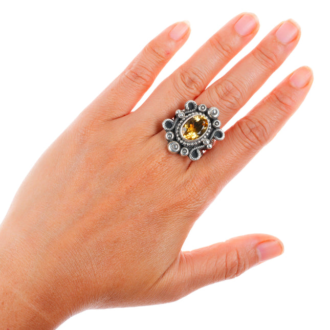 sz9 vintage Navajo sterling silver twisted wire citrine ring Running Bear shop