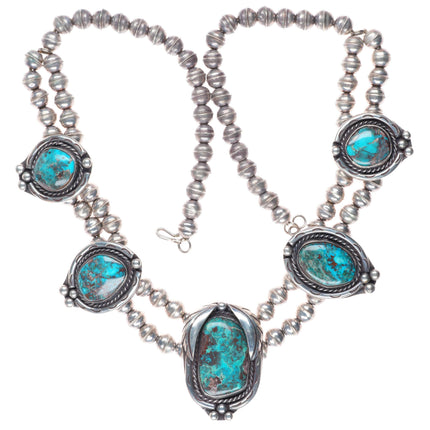 24" vintage Navajo Bisbee Turquoise sterling silver tab necklace