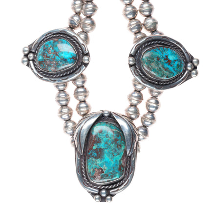 24" vintage Navajo Bisbee Turquoise sterling silver tab necklace