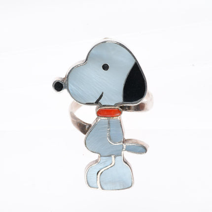 sz7 Carmichael Walela Zuni Zunitoons sterling silver snoopy inlaid ring