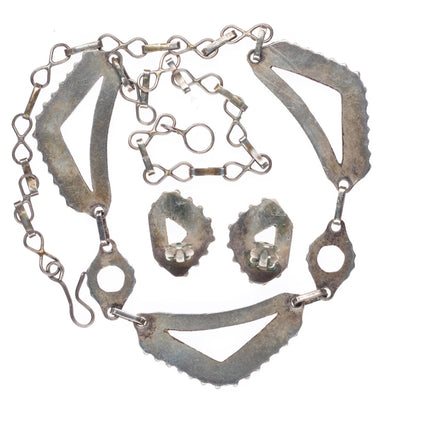 c1940 Frank Dishta Sr Zuni sterling silver turquoise inlay necklace/earrings