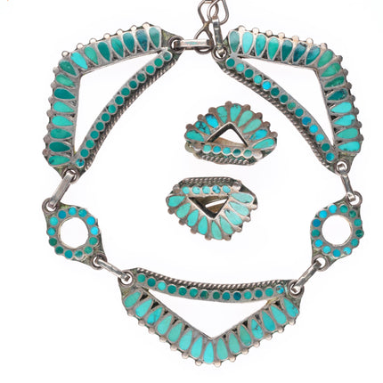 c1940 Frank Dishta Sr Zuni sterling silver turquoise inlay necklace/earrings