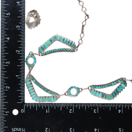 c1940 Frank Dishta Sr Zuni sterling silver turquoise inlay necklace/earrings