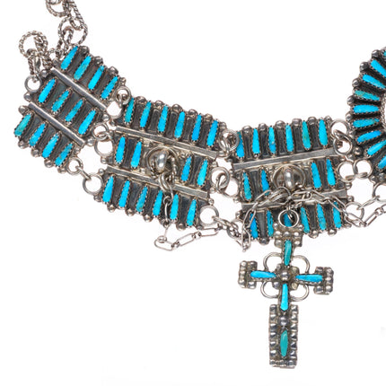 Lavell Byjoe vintage Navajo sterling silver turquoise needlepoint necklace