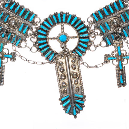 Lavell Byjoe vintage Navajo sterling silver turquoise needlepoint necklace