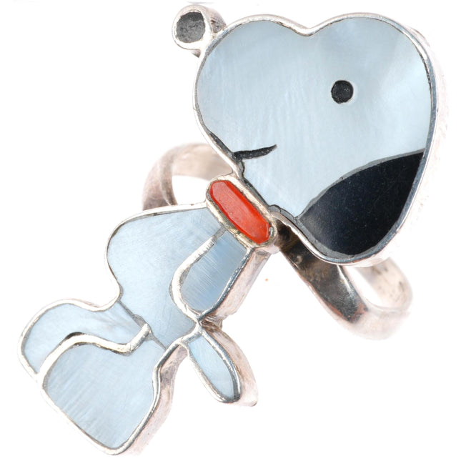 sz7 Carmichael Walela Zuni Zunitoons sterling silver snoopy inlaid ring