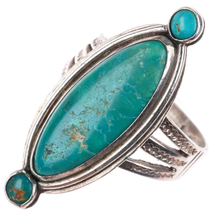 sz7.25 1930-40's Vintage Navajo sterling silver turquoise snake eye accent ring