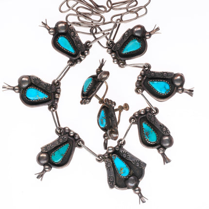 c1950's vintage Navajo sterling silver necklace and earrings set-nice turquoise