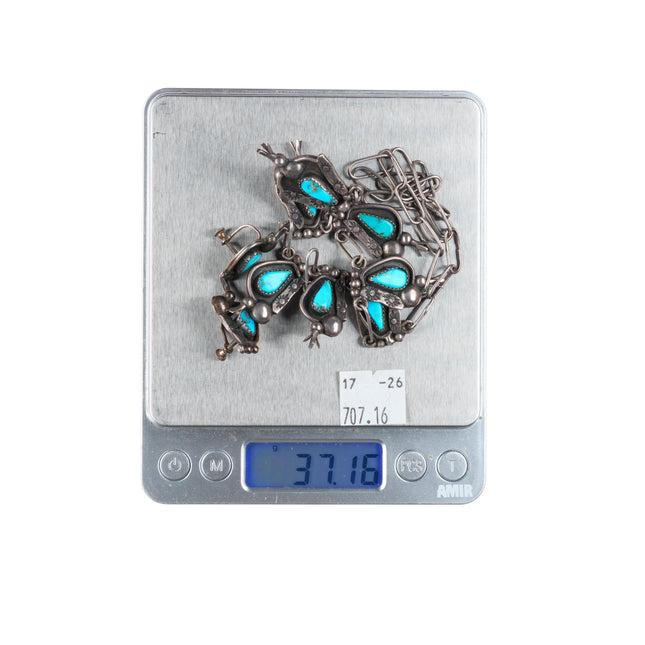 c1950's vintage Navajo sterling silver necklace and earrings set-nice turquoise