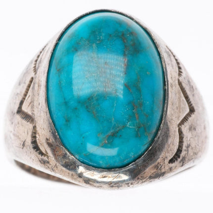 sz10 vintage Navajo sterling silver stamped ring with nice turquoise