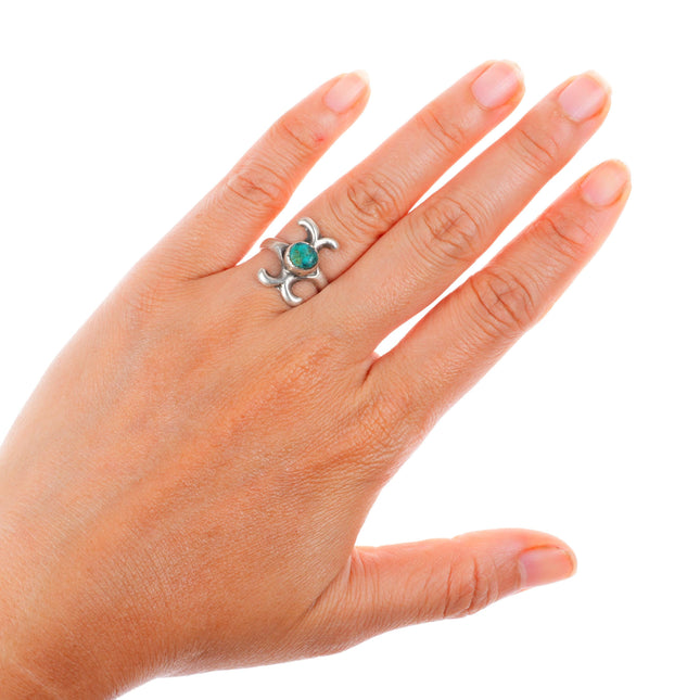 sz6 vintage early Navajo cast sterling silver ring with turquoise size 6 ring