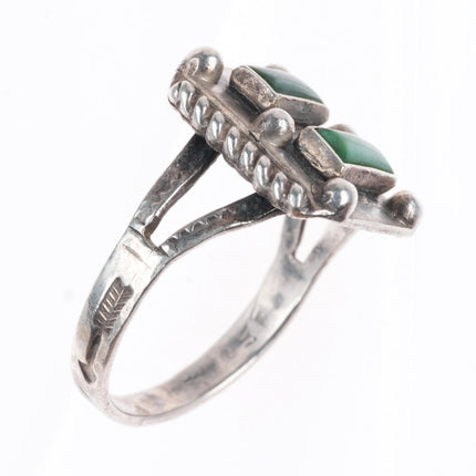 sz6.75 vintage 1930-40's Navajo sterling silver Cerrillos turquoise 2 stone ring
