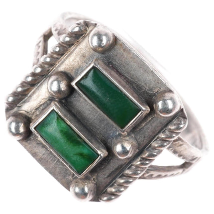 sz6.75 vintage 1930-40's Navajo sterling silver Cerrillos turquoise 2 stone ring