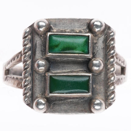 sz6.75 vintage 1930-40's Navajo sterling silver Cerrillos turquoise 2 stone ring
