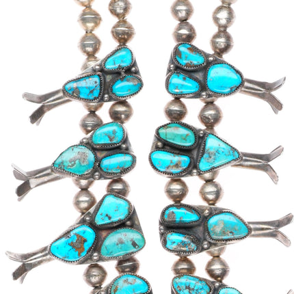 c1950's vintage Navajo Squash blossom necklace sterling silver w/ nice turquoise
