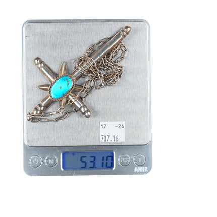 Big vintage Navajo sterling silver cross with turquoise on necklace