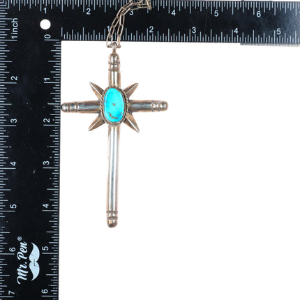 Big vintage Navajo sterling silver cross with turquoise on necklace