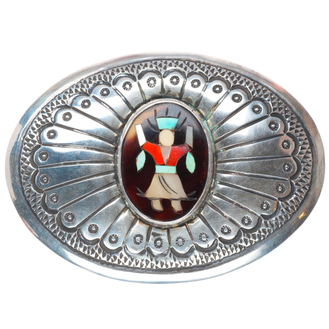 1.5" Vintage Jenny Blackgoat Navajo sterling silver Ghan Dancer belt buckle
