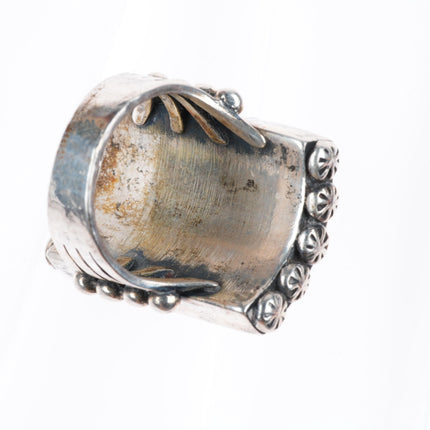 sz10 big vintage Navajo sterling silver, mother of pearl, jet channel inlay ring