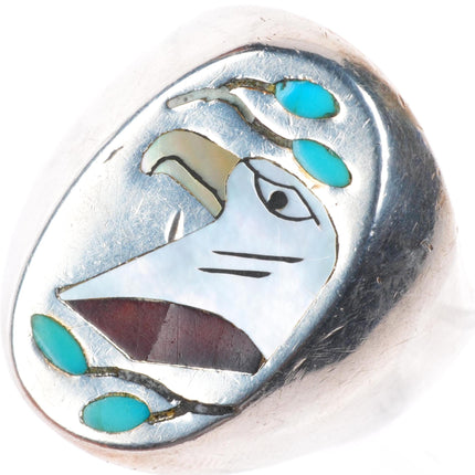 sz12 vintage Zuni sterling silver inlaid eagle men's size 12 ring