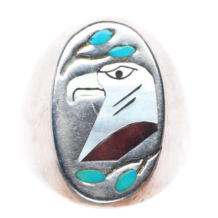 sz12 vintage Zuni sterling silver inlaid eagle men's size 12 ring