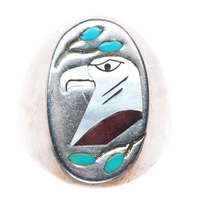sz12 vintage Zuni sterling silver inlaid eagle men's size 12 ring