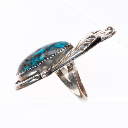 sz7.75 big vintage Navajo sterling silver ring with nice turquoise