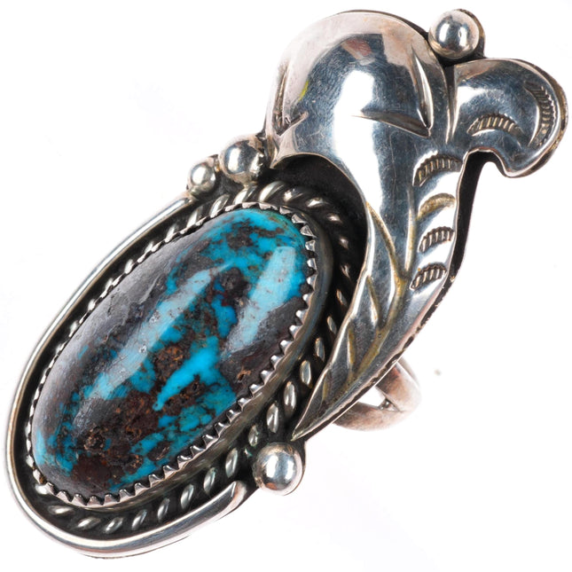 sz7.75 big vintage Navajo sterling silver ring with nice turquoise