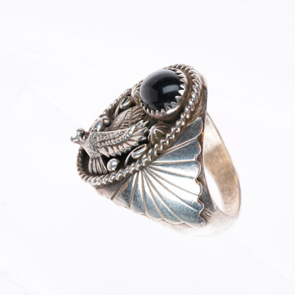 sz12 RB Navajo vintage sterling silver onyx eagle size 12 ring