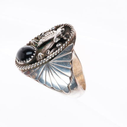sz12 RB Navajo vintage sterling silver onyx eagle size 12 ring