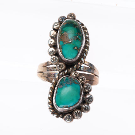 sz7.5 vintage navajo sterling silver ring with 2 nice turquoise stones
