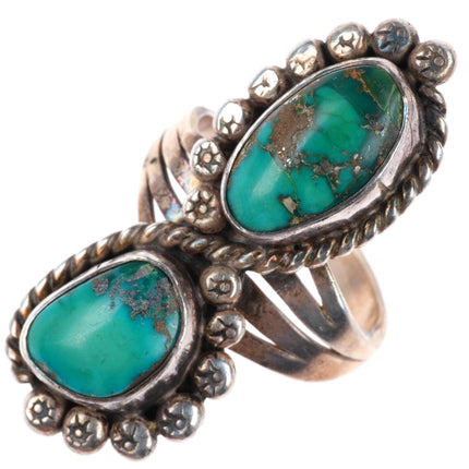 sz7.5 vintage navajo sterling silver ring with 2 nice turquoise stones