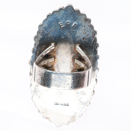 sz8 Ernest Roy Begay Navajo sterling silver coral/white buffalo satellite ring