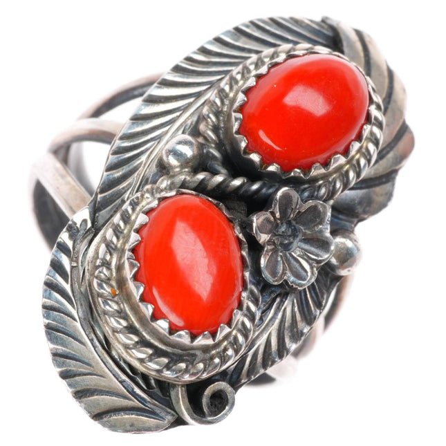sz7.5 vintage Justin Morris Navajo sterling silver Mediterranean coral ring