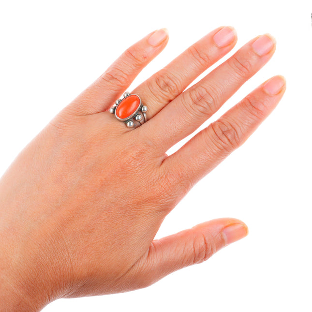 sz6 vintage JA Navajo sterling silver coral revival style ring