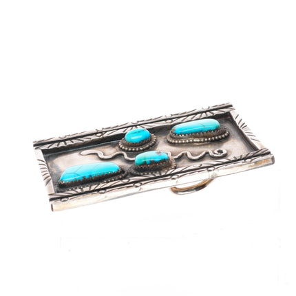 1.75" vintage Navajo sterling silver rattlesnake belt buckle with turquoise